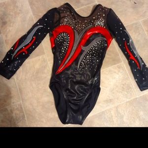 Girls gymnastic dance leotard bling front and back sheer sleeves intermediate ve